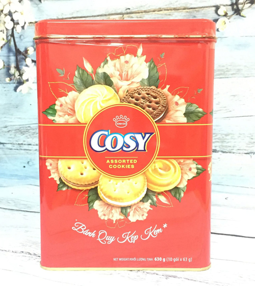 Bánh Cosy quy bơ thập cẩm kẹp kem loại hộp thiếc 630g